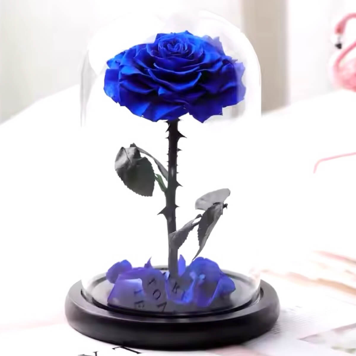 Trandafir Criogenat Albastru Bonita Cu Cupolă De Sticlă Și Mesaj Personalizat - Trandafir - Criogenat.ro