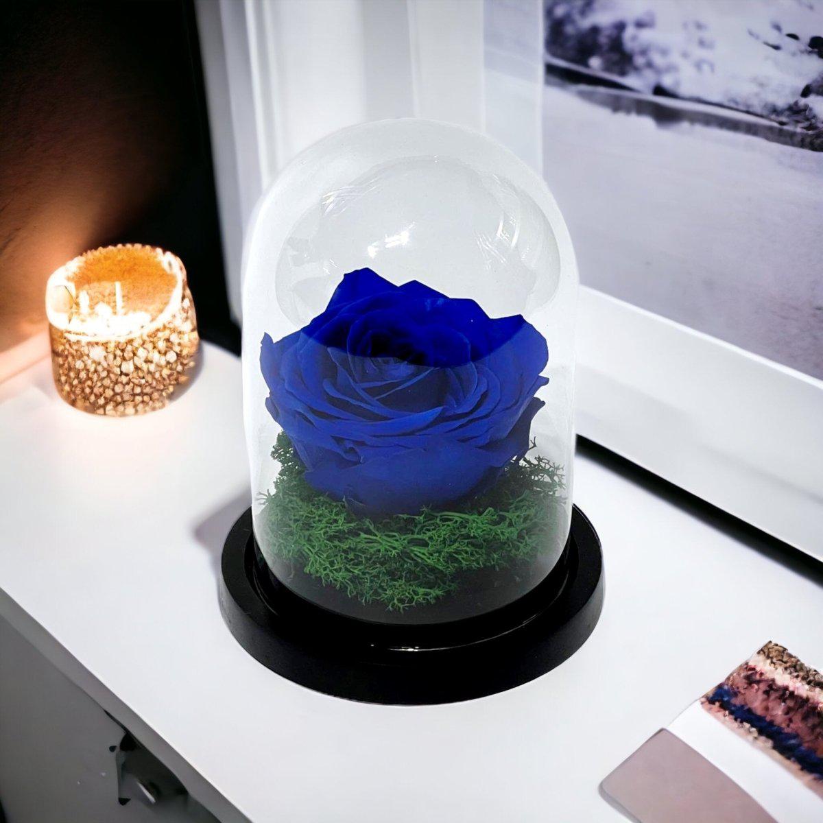 Trandafir Criogenat Albastru Elegant în Cupolă de Sticlă Cadou Romantic - Trandafir - Criogenat.ro