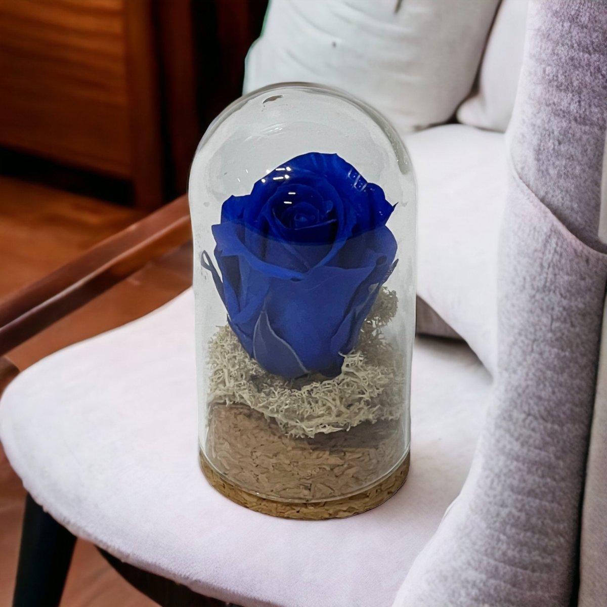 Trandafir Criogenat Albastru În Cupolă Elegantă 5x9,5cm Cadou Pentru Evenimente - Trandafir - Criogenat.ro