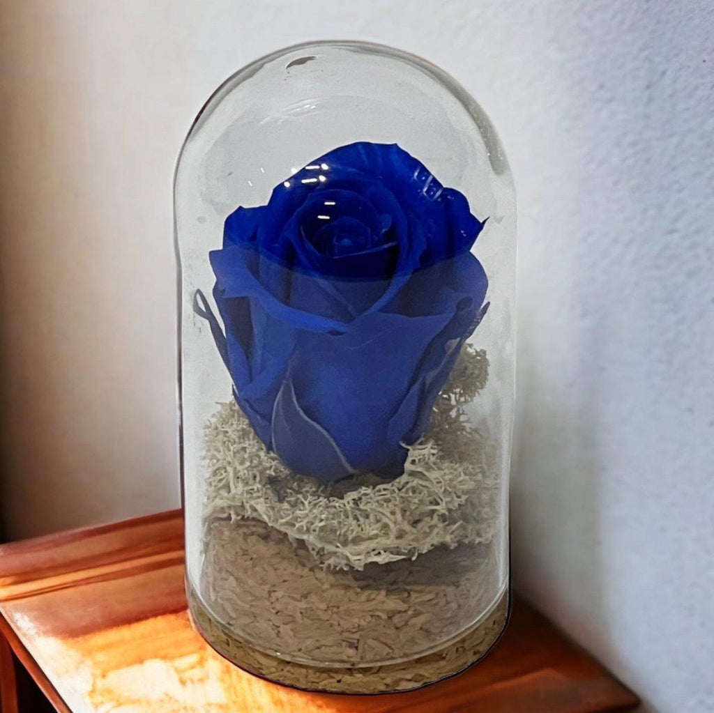 Trandafir Criogenat Albastru În Cupolă Elegantă 5x9,5cm Cadou Pentru Evenimente - Trandafir - Criogenat.ro