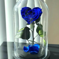 Trandafir Criogenat Albastru În Formă De Inimă Ø9cm În Cupolă Elegantă 15x25cm - Trandafir - Criogenat.ro