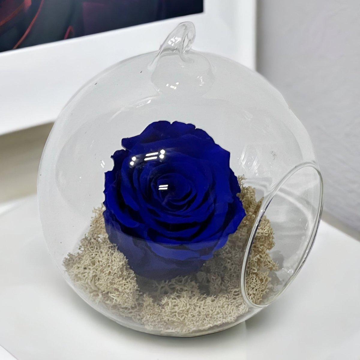 Trandafir Criogenat Albastru În Glob De Sticlă 12 Cm Cadou Elegant Pentru Femei - Trandafir - Criogenat.ro