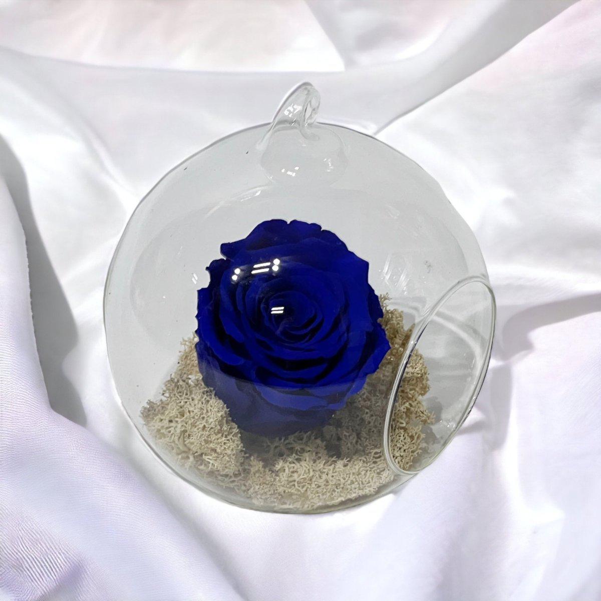 Trandafir Criogenat Albastru În Glob De Sticlă 12 Cm Cadou Elegant Pentru Femei - Trandafir - Criogenat.ro