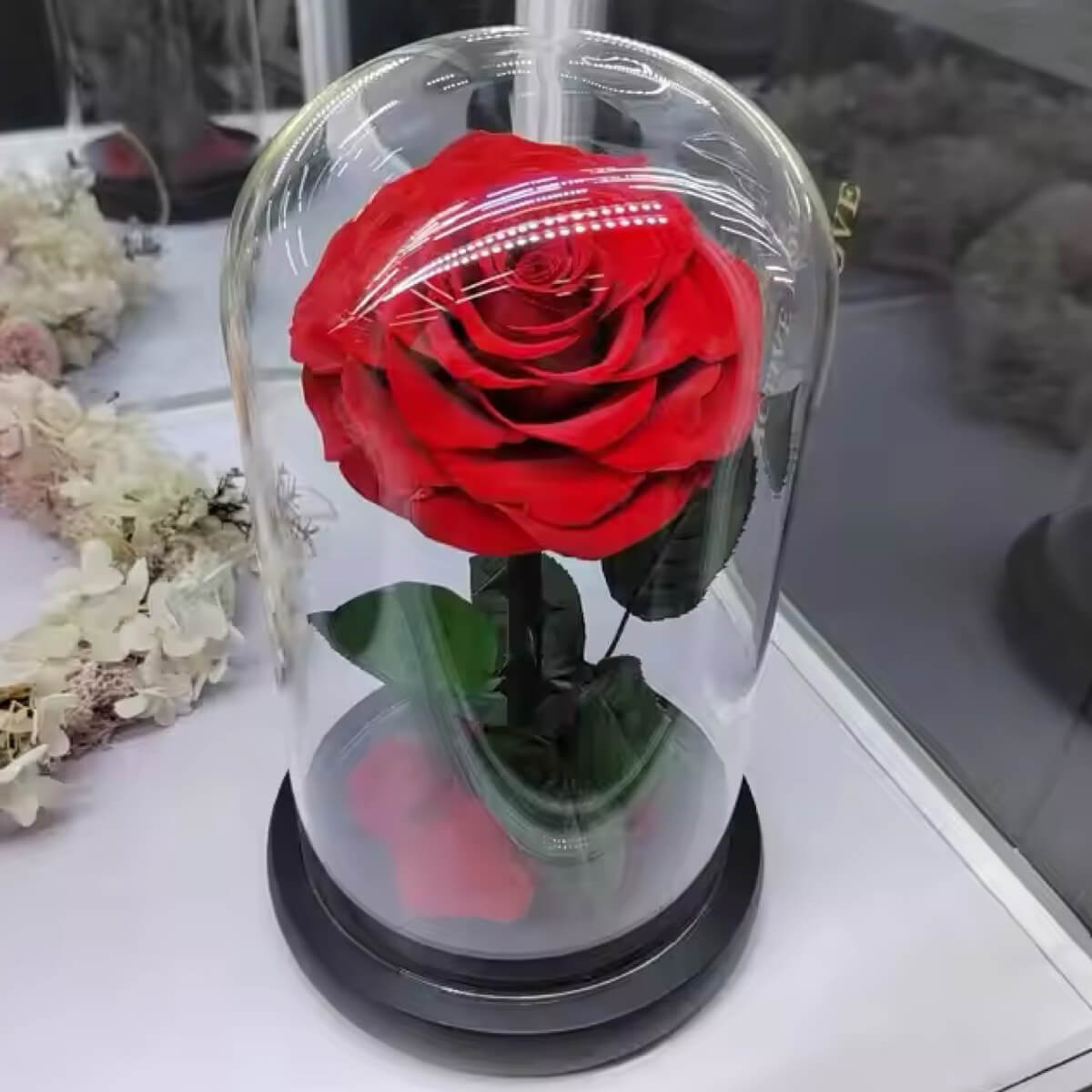 Trandafir Criogenat Bonita Roșu În Cupolă De Sticlă Cu Mesaj Personalizat - Trandafir - Criogenat.ro