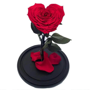 Trandafir Criogenat Cu Inimă Roșie În Cupolă De Sticlă Cadou Elegant 9 Cm - Trandafir - Criogenat.ro