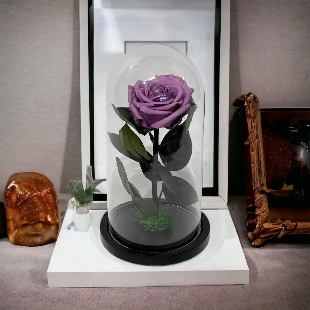 Trandafir Criogenat Etern Lila în Cupolă de Sticlă Elegantă 8 cm Cadou Perfect - Trandafir - Criogenat.ro