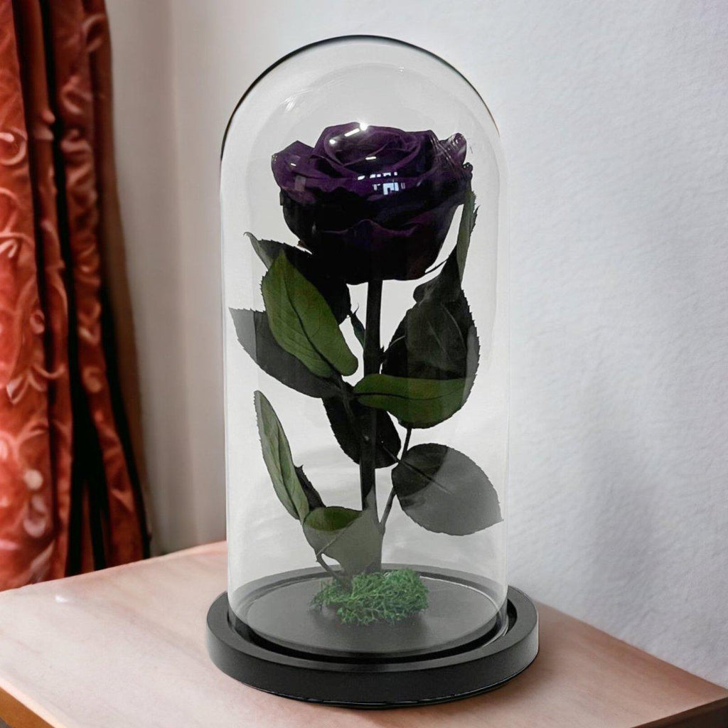 Trandafir Criogenat Etern Mov În Cupolă De Sticlă 8 Cm Diametru 12x25 Cm - Trandafir - Criogenat.ro