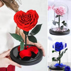 Trandafir Criogenat Inimă Roșie 9cm Diametru Sub Cupolă De Sticlă 15x25cm Cadou - Trandafir - Criogenat.ro