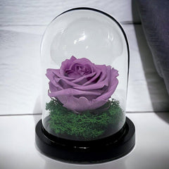 Trandafir Criogenat Lila de Lux în Cupolă de Sticlă 8cm Personalizat Cu Mesaj - Trandafir - Criogenat.ro