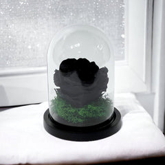 Trandafir Criogenat Negru In Cupola De Sticla 8 Cm Cadou Elegant Pentru Ea - Trandafir - Criogenat.ro