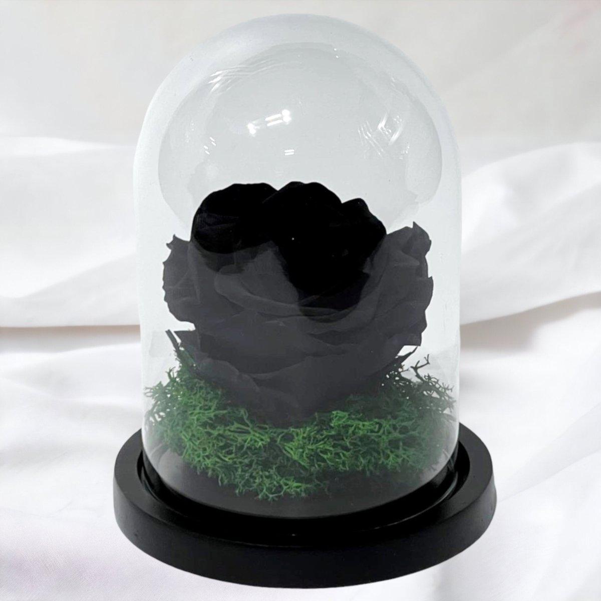 Trandafir Criogenat Negru In Cupola De Sticla 8 Cm Cadou Elegant Pentru Ea - Trandafir - Criogenat.ro