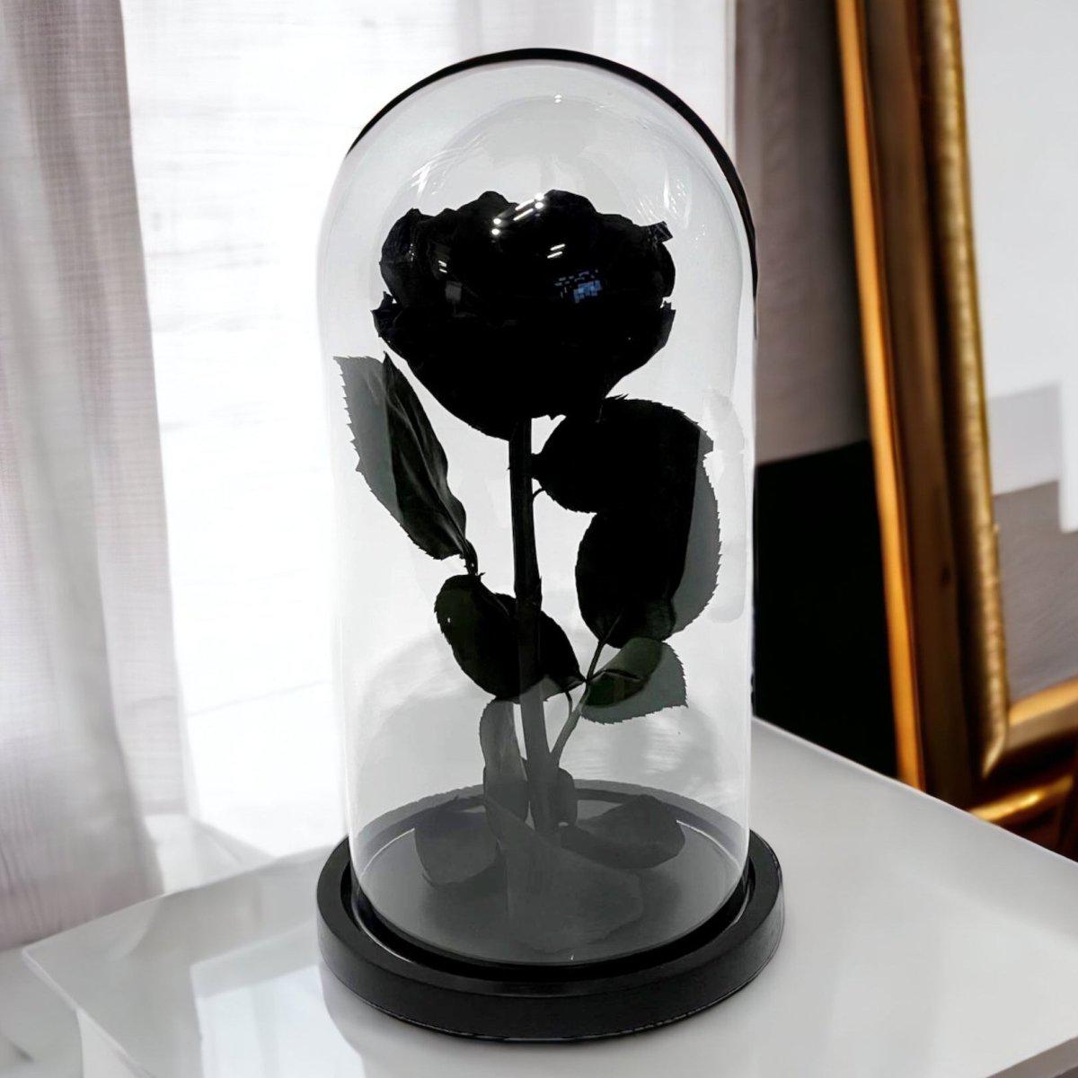 Trandafir Criogenat Negru Lux In Cupola De Sticla Cadou Cu Mesaj Personalizat - Trandafir - Criogenat.ro