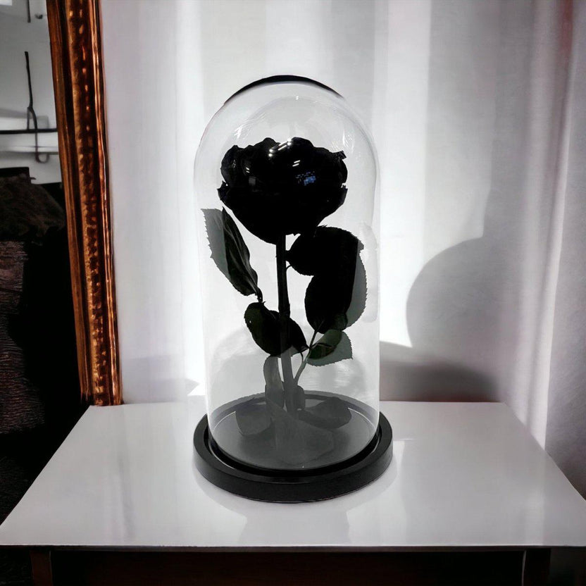 Trandafir Criogenat Negru Lux In Cupola De Sticla Cadou Cu Mesaj Personalizat - Trandafir - Criogenat.ro