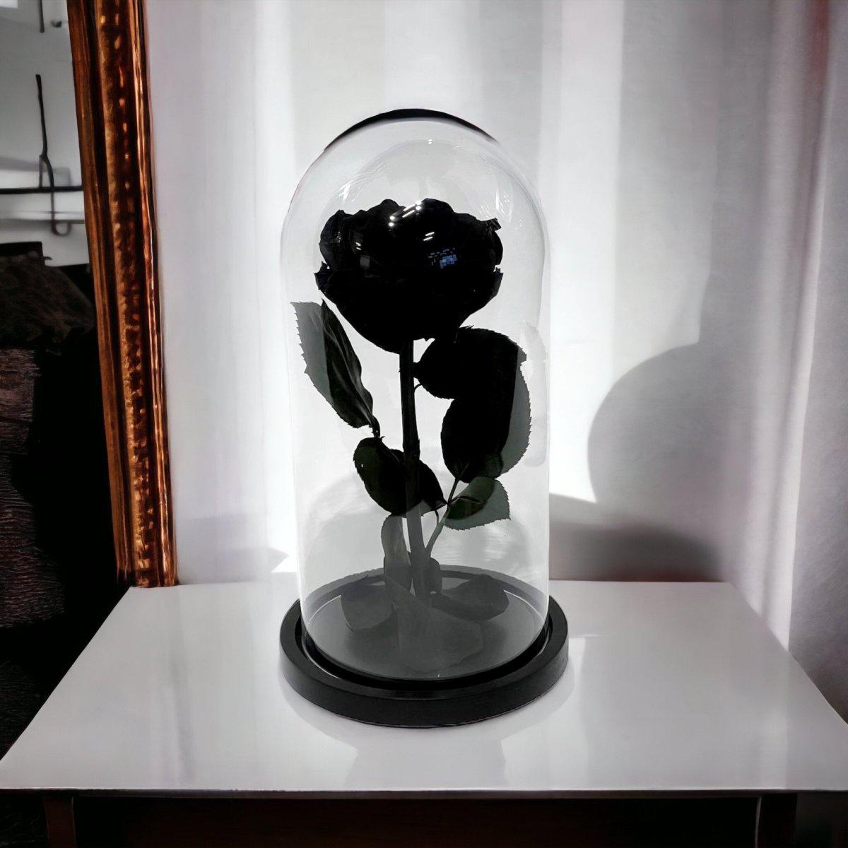 Trandafir Criogenat Negru Lux In Cupola De Sticla Cadou Cu Mesaj Personalizat - Trandafir - Criogenat.ro