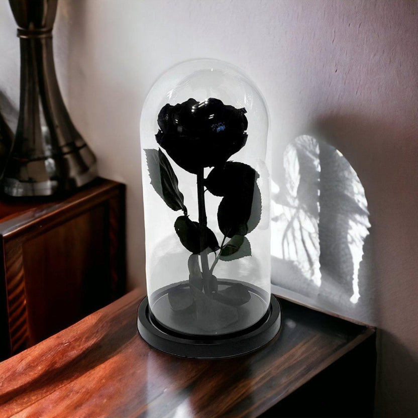 Trandafir Criogenat Negru Lux In Cupola De Sticla Cadou Cu Mesaj Personalizat - Trandafir - Criogenat.ro