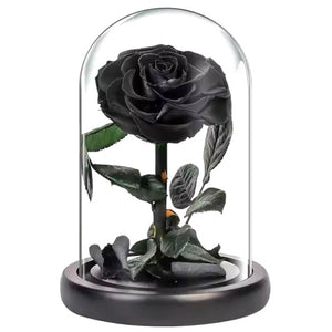 Trandafir Criogenat Negru Lux în Cupolă de Sticlă cu Mesaj Personalizat Cadou - Trandafir - Criogenat.ro