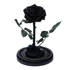 Trandafir Criogenat Negru Premium În Cupolă De Sticlă 8 Cm Cadou Unic Elegant - Trandafir - Criogenat.ro