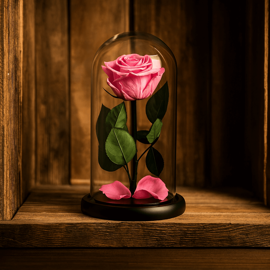 Trandafir Criogenat Premium Roz În Cupolă De Sticlă 12x25 cm Dia 7 - 8 cm - Trandafir - Criogenat.ro