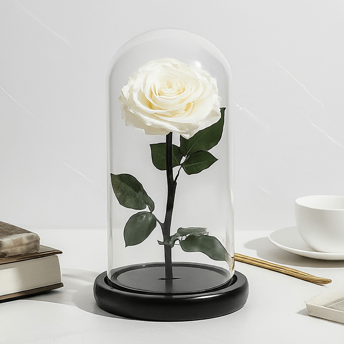 Trandafir Criogenat Premium Sampanie Sub Cupolă De Sticlă 12x25 Cm Decor Elegant - Trandafir - Criogenat.ro