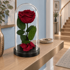 Trandafir criogenat Premium vișiniu în cupolă de sticlă 12 × 25 cm - Trandafir-Criogenat.ro