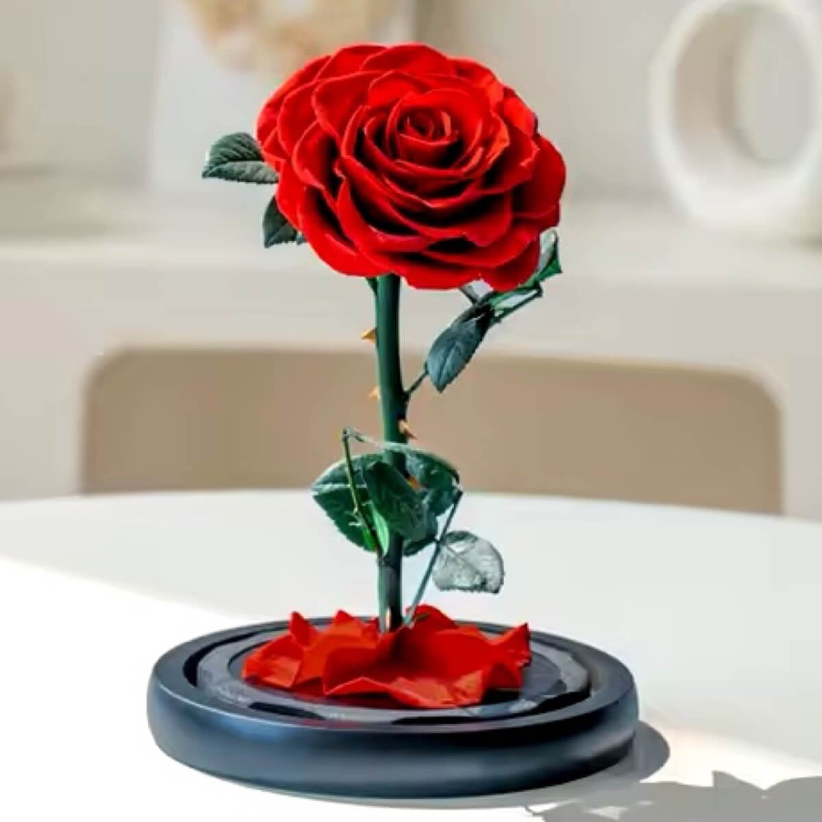 Trandafir Criogenat rosu Bonita in cupola de sticla, cu mesaj scris - Trandafir - Criogenat.ro