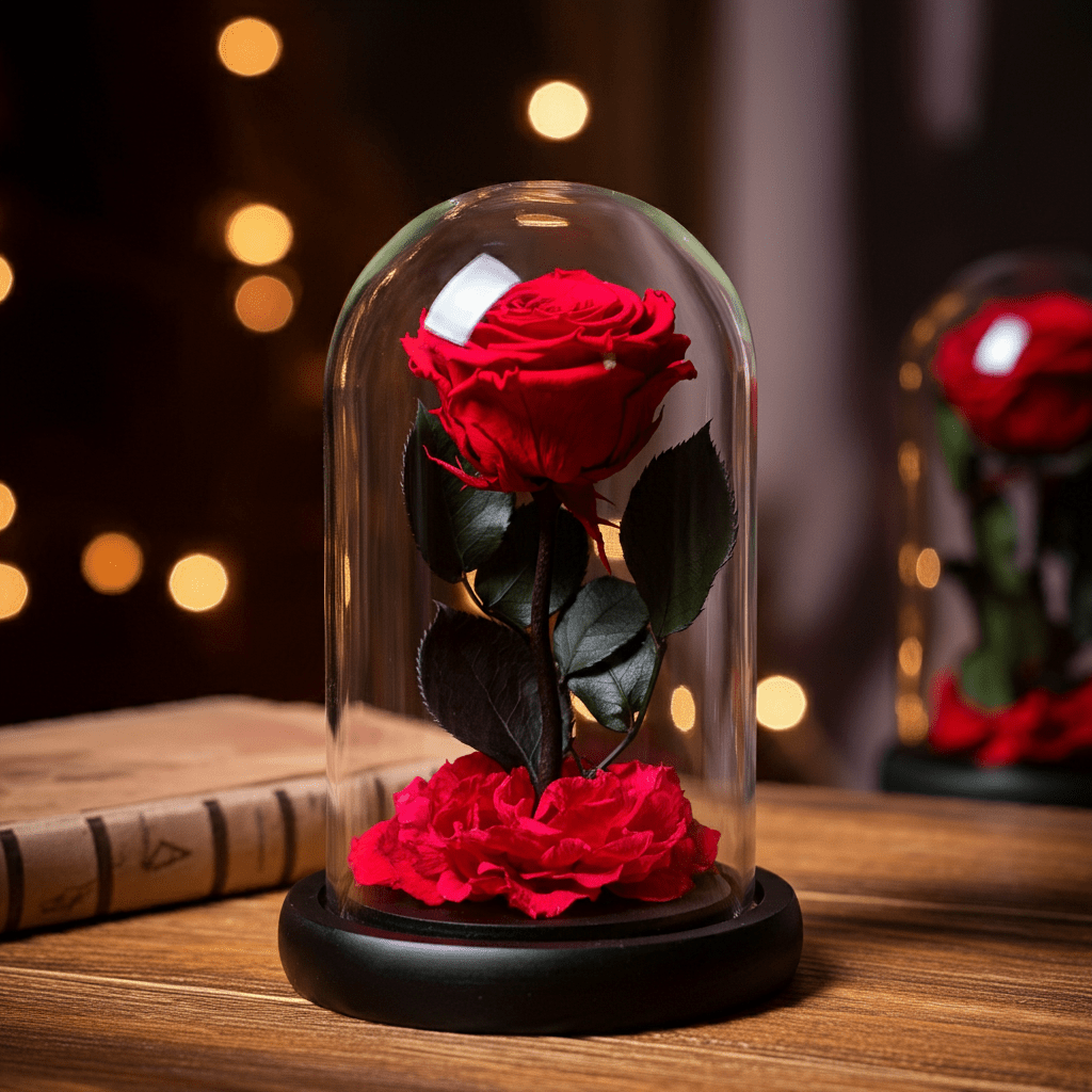 Trandafir Criogenat Roșu Elegant În Cupolă De Sticlă Premium Până La 25 Ani - Trandafir - Criogenat.ro