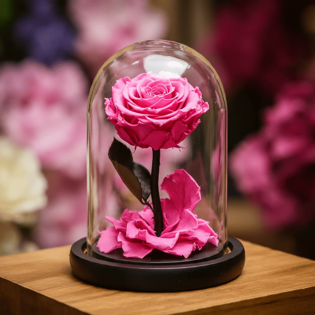 Trandafir Criogenat Roz Pal In Cupolă De Sticlă Elegantă Cadou Premium Lux - Trandafir - Criogenat.ro