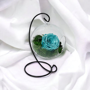 Trandafir Criogenat Turcoaz În Glob De Sticlă Suspendat 12cm Eleganță Durabilă - Trandafir - Criogenat.ro