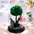 Trandafir Criogenat verde inchis in cupola de sticla, cu mesaj personalizat - Trandafir - Criogenat.ro