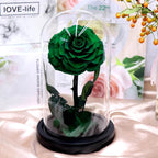 Trandafir Criogenat verde inchis in cupola de sticla, cu mesaj personalizat - Trandafir - Criogenat.ro