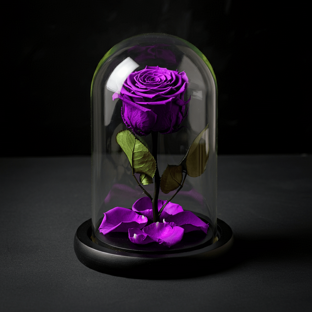 Trandafir Criogenat XL Purpuriu Deschis Sub Cupolă Elegantă de Sticlă 10x20cm - Trandafir - Criogenat.ro