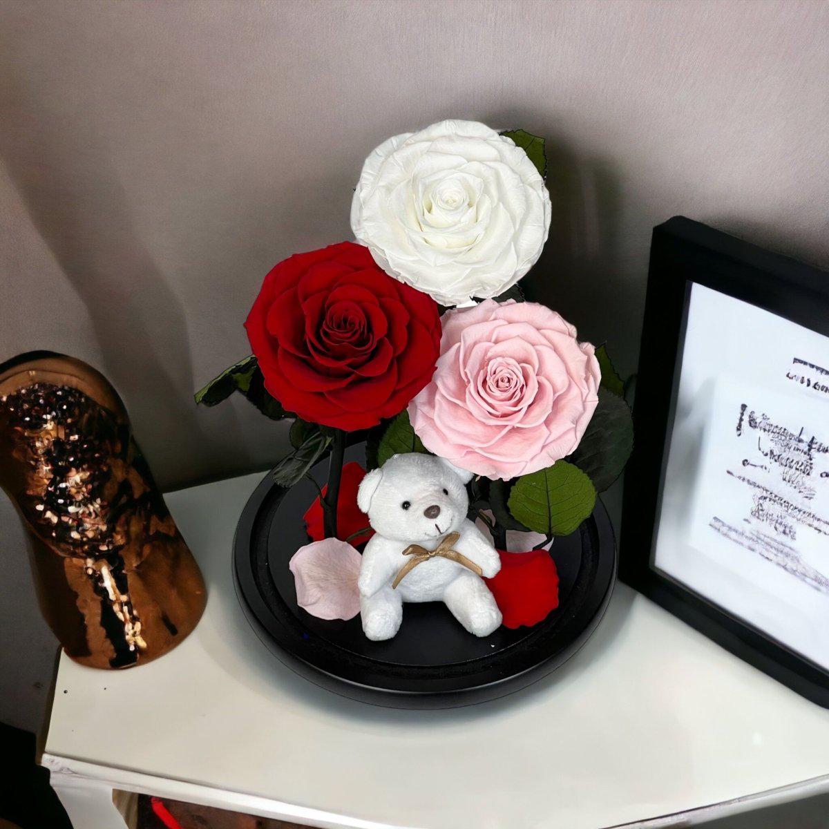 Trandafiri Criogenati XXL În Cupolă Elegantă De Sticlă Alb Roșu Roz Pal - Trandafir - Criogenat.ro