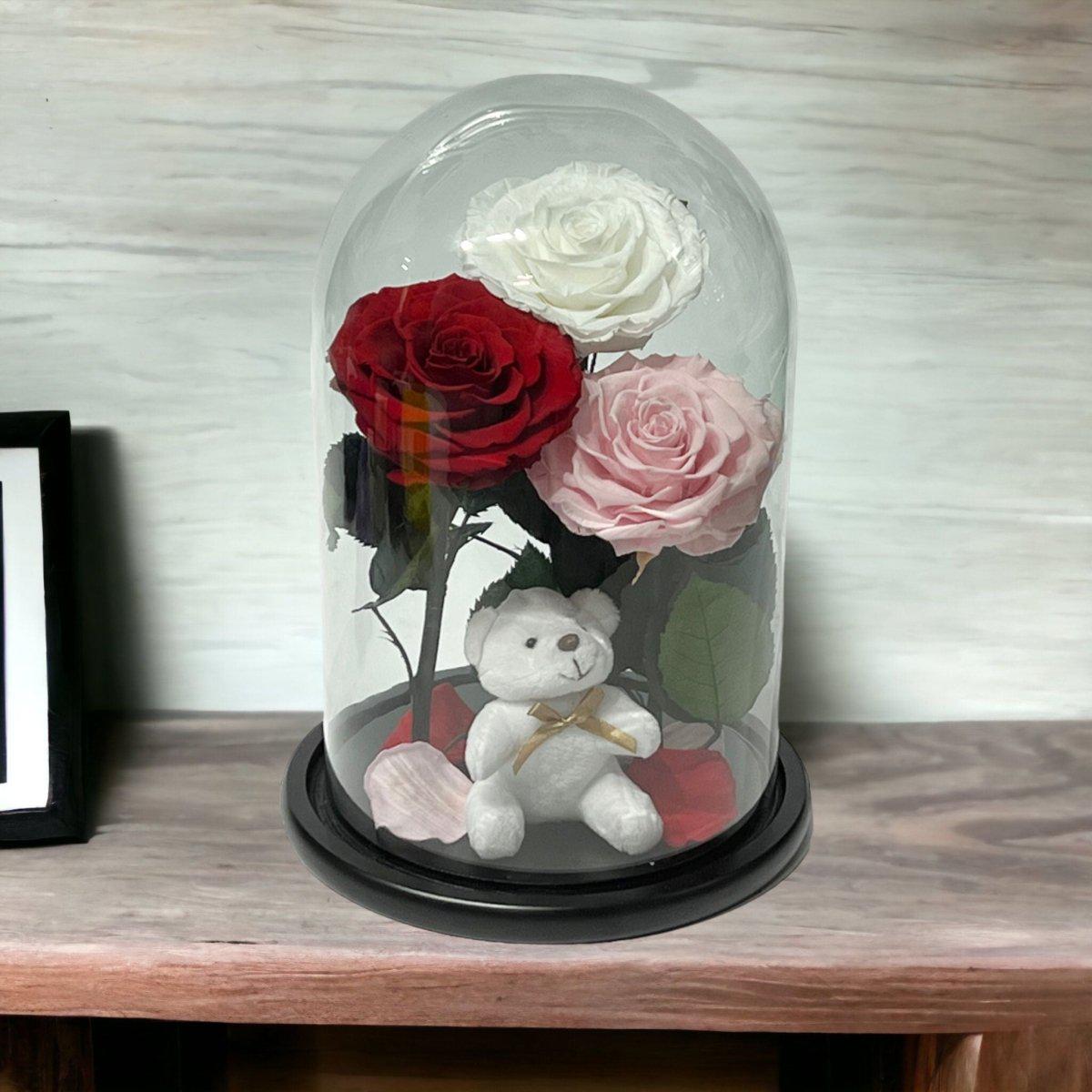 Trandafiri Criogenati XXL În Cupolă Elegantă De Sticlă Alb Roșu Roz Pal - Trandafir - Criogenat.ro