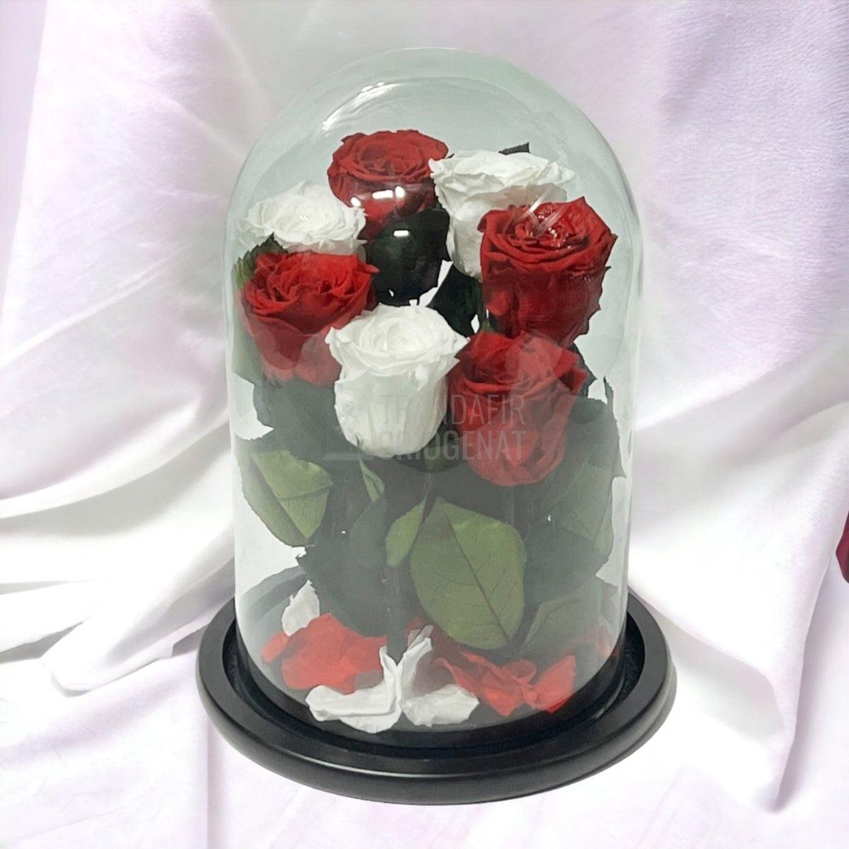 7 Trandafiri Criogenati 4 rosii, 3 albi (orice mix de culori la alegere) - Trandafir-Criogenat.ro