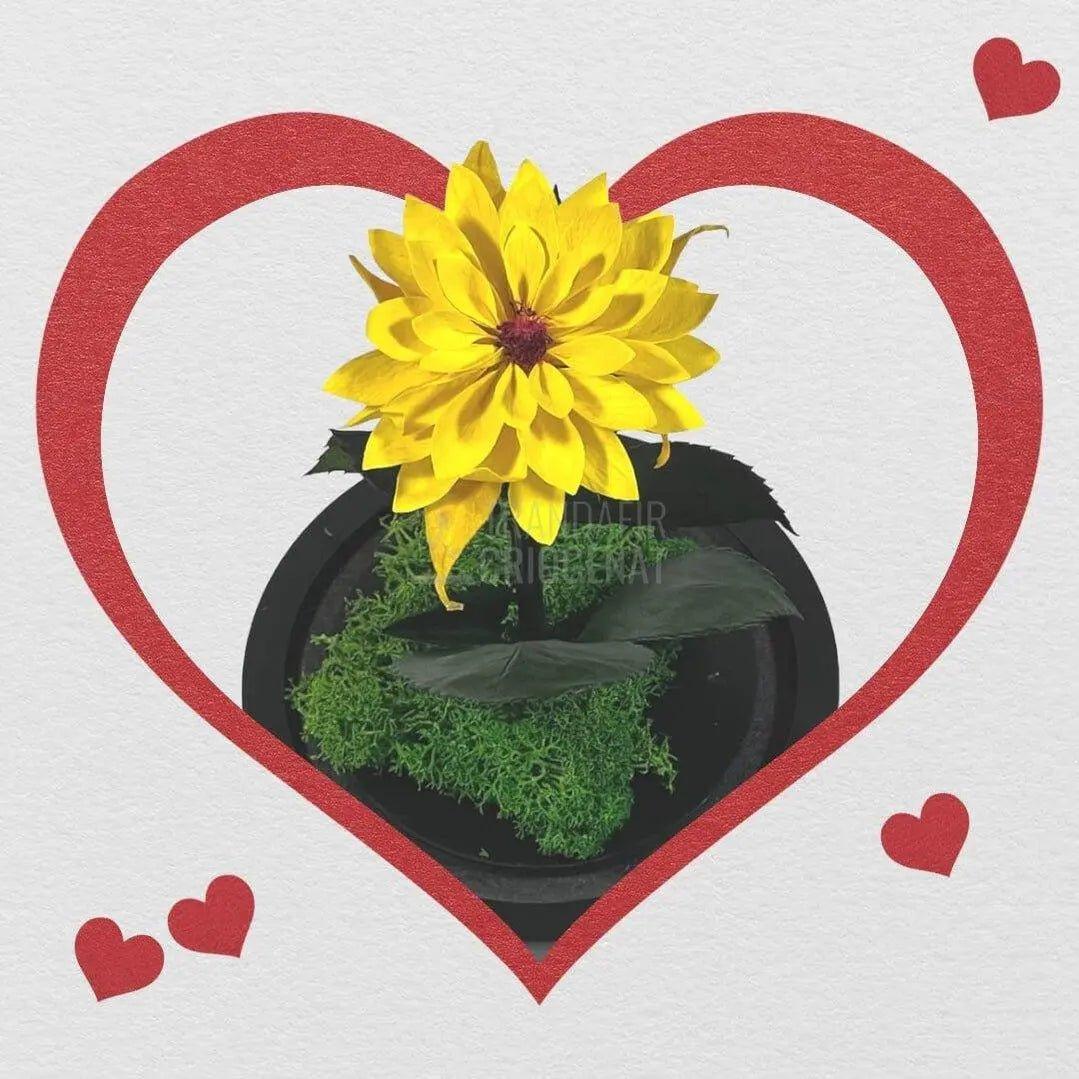 Dalia Criogenata galbena in cupola de sticla, cu mesaj - Trandafir-Criogenat.ro