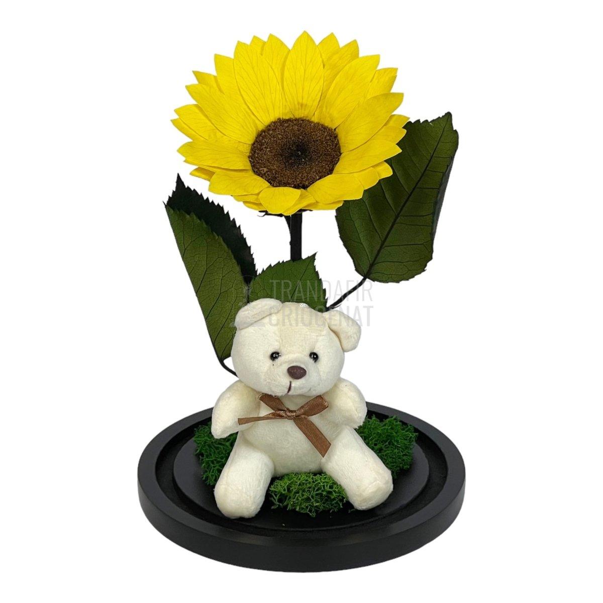 Floarea Soarelui Criogenata diametru 10-12cm in cupola cu Ursulet - Trandafir-Criogenat.ro