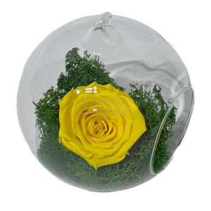 Trandafir Criogenat galben in glob de sticla Ø12cm - Trandafir-Criogenat.ro