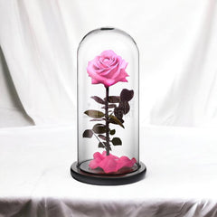 Trandafir Criogenat premium roz Ø8cm in cupola sticla 12x25cm - Trandafir-Criogenat.ro