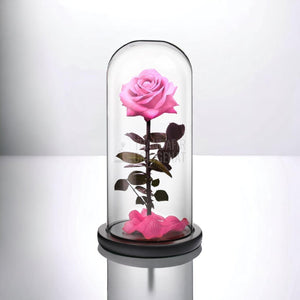 Trandafir Criogenat premium roz Ø8cm in cupola sticla 12x25cm - Trandafir-Criogenat.ro