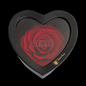 Trandafir Criogenat rosu Ø9cm in cutie inima 13x13x8cm - Trandafir-Criogenat.ro