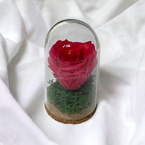 Trandafir Criogenat roz inchis in cupola de sticla 5x9,5cm (marturie) - Trandafir-Criogenat.ro