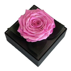 Trandafir Criogenat roz Ø7-8cm in cutie cadou 10x10x11cm - Trandafir-Criogenat.ro