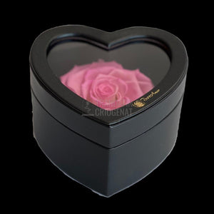 Trandafir Criogenat roz Ø9cm in cutie inima 13x13x8cm - Trandafir-Criogenat.ro