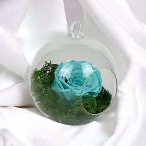 Trandafir Criogenat turquoise in glob de sticla Ø12cm - Trandafir-Criogenat.ro